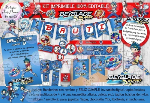 Kit Imprimible Candy Bar Beyblade Burst 100% Editable