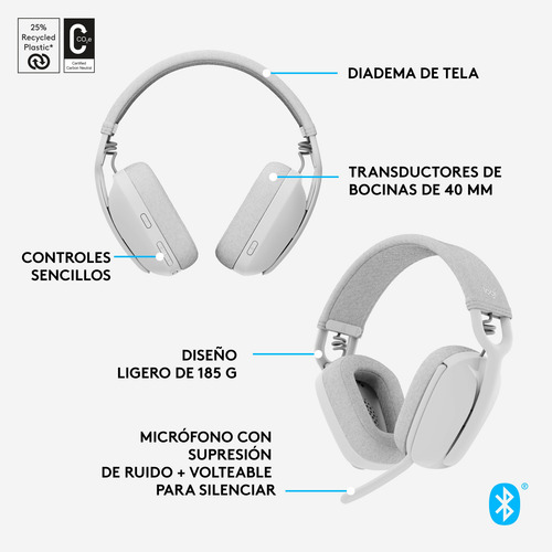 Logitech Zone Vibe 100 Headset Inalámbrico C Micrófono White