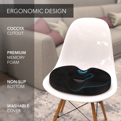 Everlasting Comfort Anillo De Asiento De Gel Cojín Ergonómico Para Aliviar Las Molestias En La Parte Inferior Del Cuerpo Cojín Redondo Con Espuma Viscoelástica Para Sentarse De Apoyo
