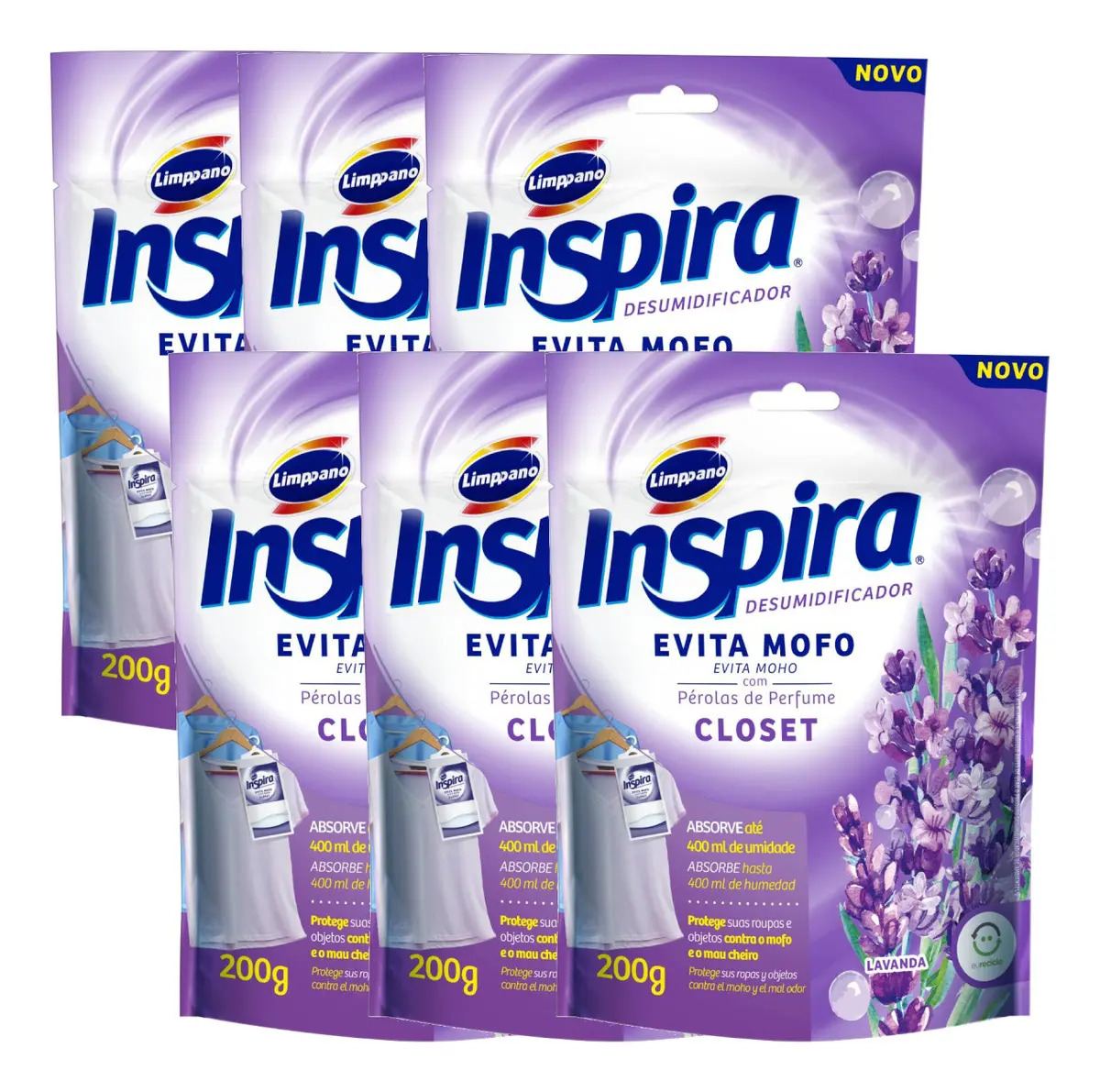 Kit 6 Unidades Evita Mofo Armário Limppano Lavanda 200g
