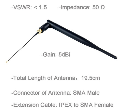Antena Lora De 915 Mhz, 5 Dbi, Macho, 195 Mm, Más Ipex A Sma