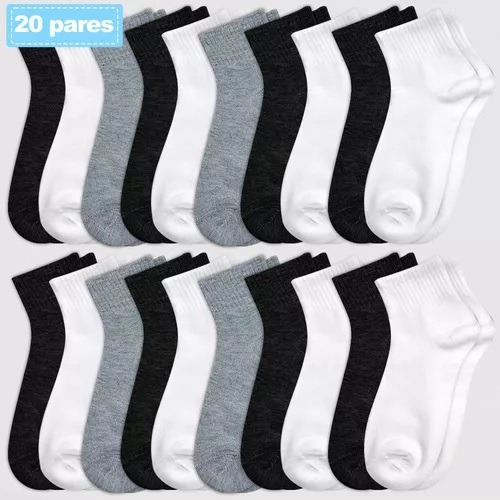 20 Calcetines Tobilleros Unisex Algodón Negro Gris Blancomf