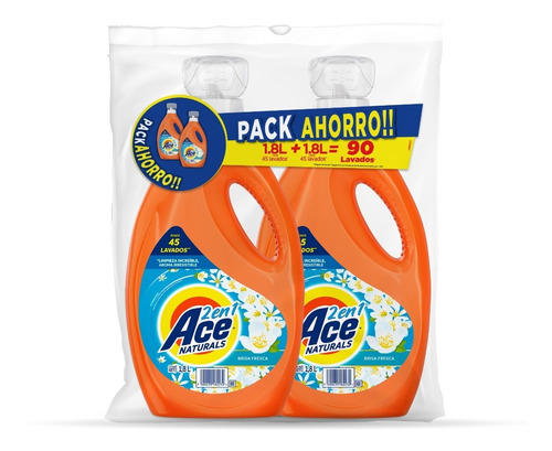 Imagen 1 de 6 de Pack 2 Botellas Detergente Ace Liquido Concentrado 1,8 Lt