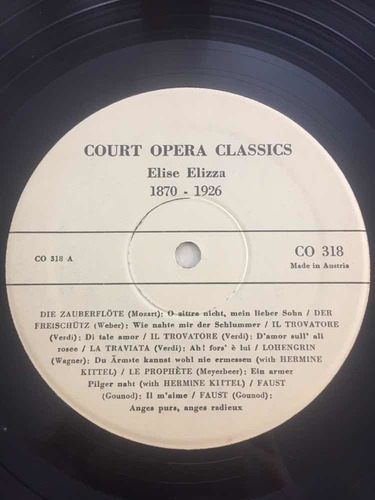 Elise Elizza Court Opera Classics Disco Vinilo Lp (Usado)