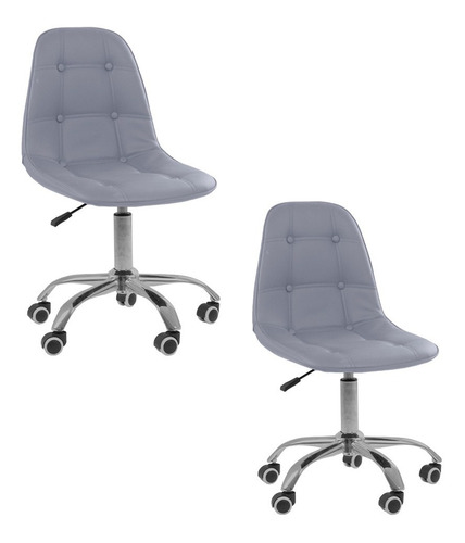 Kit 2 Cadeira de escritório Office Botone Eiffel cinza com estofado de couro sintético e ajuste de Altura