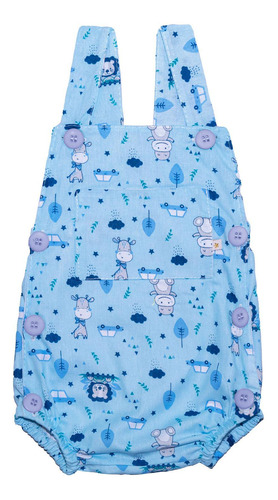 Jardineira Estampada Com Botões Urso Azul Baby Joy P