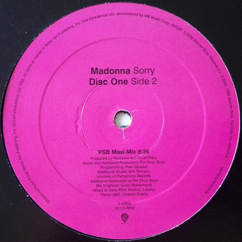 Madonna Sorry (remixes) Vinil Double Maxi Single Dj 90´s 42 (Usado)