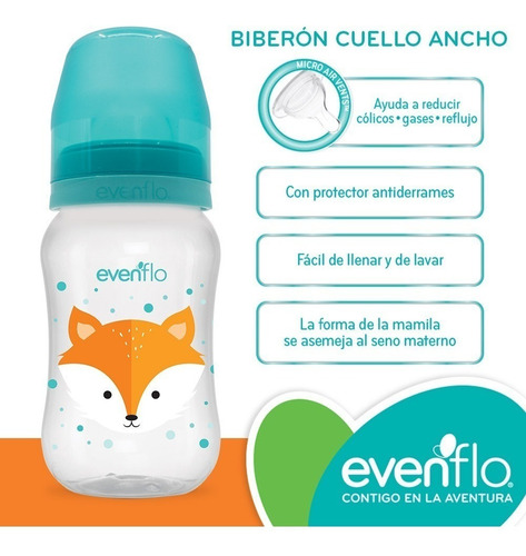 Paq 3 Biberones Evenflo 1121 270ml/9oz 3-12m Cuello Ancho