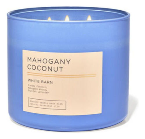 Bath And Body Works - Vela Grande 3 Mechas Color Azul Acero Fragancia Mahogany Coconut