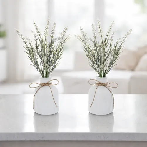 Arranjo Flores Lavanda Kit 2 Vasos De Gesso Para Decoração