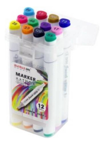 Marcador Plumon Doble Trazo X 12 + Estuche Valija