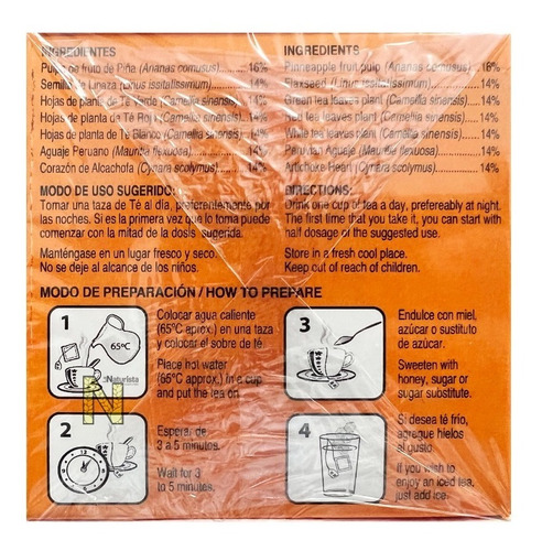 Imagen 5 de 6 de Té Piñalim Plus Con Alcachofa Y Aguaje (30 Sobres) Gn+vida