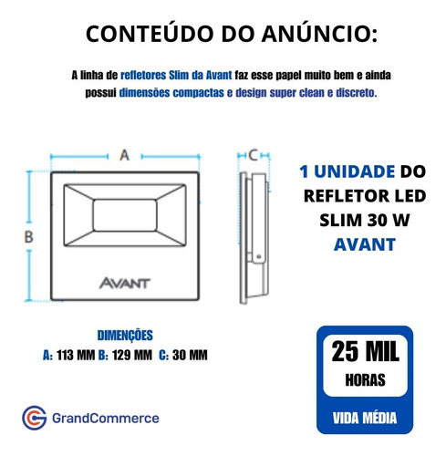 Refletor Led 30w Bivolt Branco Frio 6500k Avant