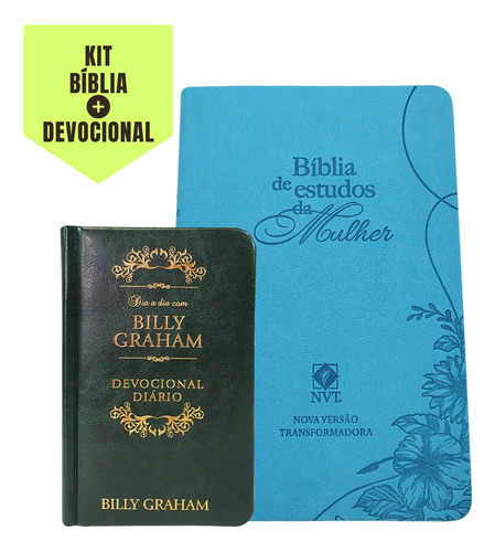 Kit2: Bíblia Feminina Azul+ Devocional 366 Dias Billy Graham