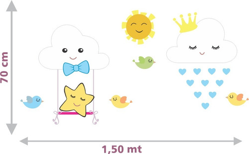 Adesivo Decorativo Nuvens Menino Balanço Quarto - Com Nome