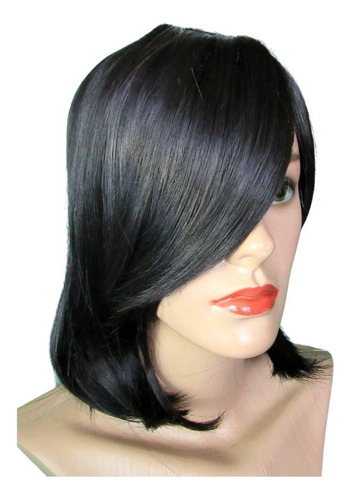 Lace Wig Peruca Cabelo 100% Orgânico Humano Com Franja Tamanho Da Base 35cm Tonalidade Preto #1