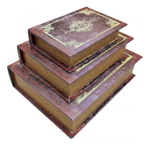 Imagem 3 de 3 de Jogo Caixa Livro Decorativo - 3 Peças Mdf + Pu - G3002