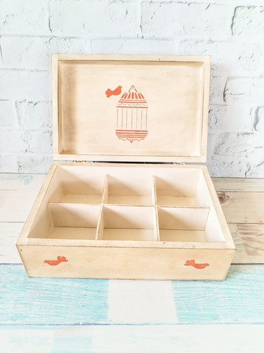 Cajas De Té Madera Decorada Alhajero 6 Reparticiones Móviles