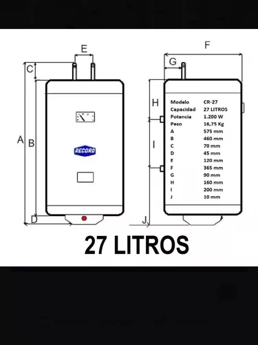 Calentador De Agua Electrico Record De 27 Lts – Tiendas Baldolara