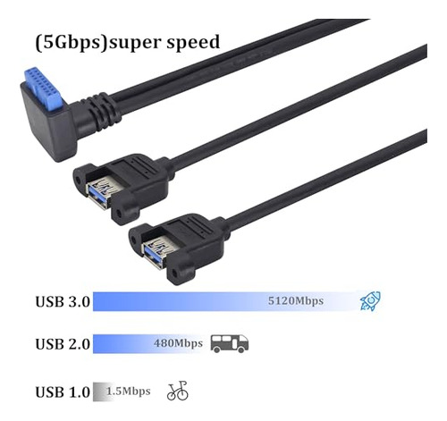 Usb3.0 90 Hacia Arriba Codo 20pin Hembra A Doble Puerto Usb