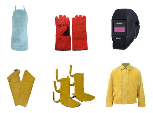 Kit Soldador Guantes Delantal Manga Polaina Campera Mascara 