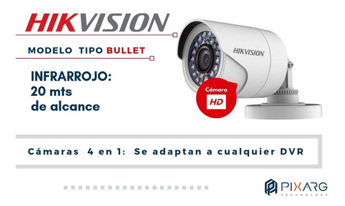 Kit 4 Camaras Exterior Dvr Hikvision 8 Ch Fullhd Lite + Disco + Cables O Baluns