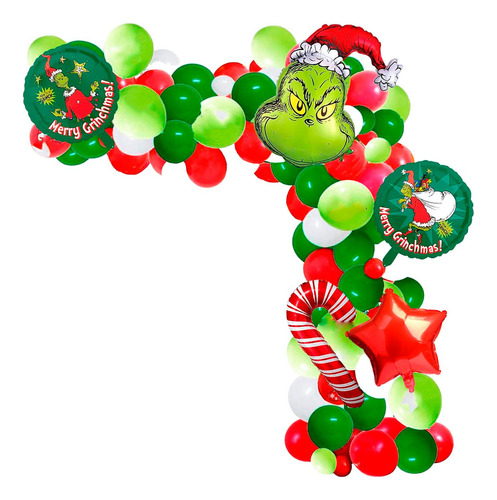 Arco Globos Grinch Verde Rojo Bastón Navidad Fin De Año