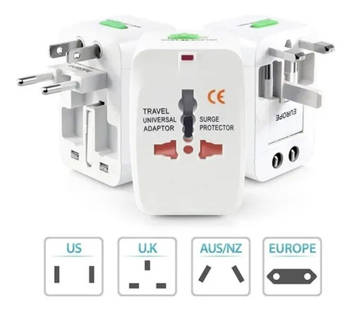 Imagen 4 de 8 de Adaptador Enchufe Universal Viajero Viaje +2 Usb 110v 220v