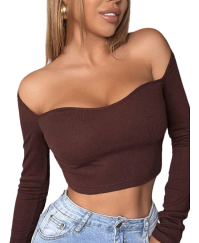Camiseta Crop Top Moda Casual Mujer De Cuello Cuadrado
