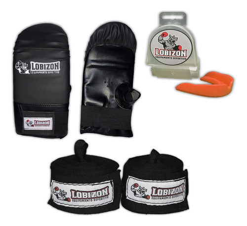 Kit Guantines + Bucal Simple + Vendas 3,5 Mts Par Sparring 