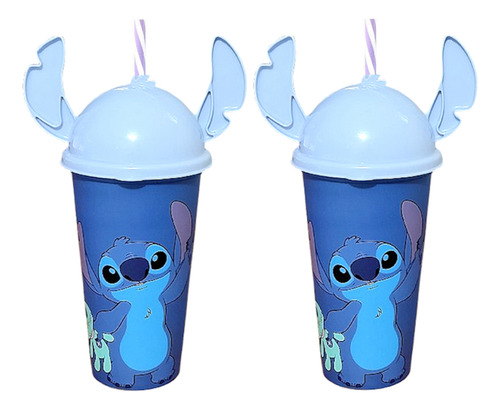 2 Copos Stitch Estampado Com Orelhas 500ml Infantil Original