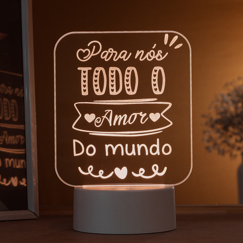 Luminária Led 3d Para Nós Todo O Amor Do Mundo - Abajur