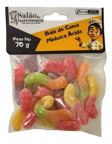 Bala De Goma Minhoca Ácida (sachê) 70g X 15