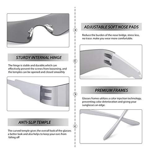 Nulooq Y2k Gafas De Sol Envolventes Futuristas Sin Montura P