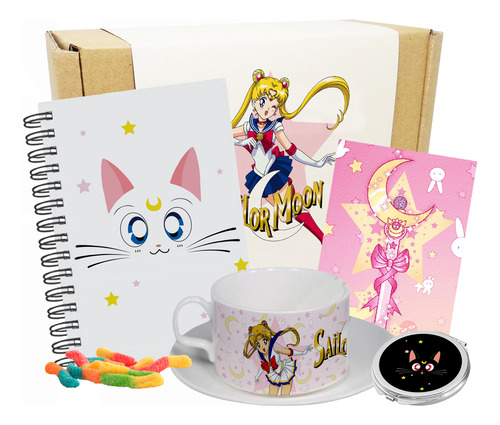 Kit De Regalo Taza Y Plato + Espejo + Cuaderno Sailor Moon