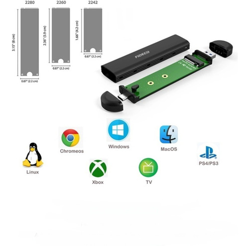 Imagen 5 de 10 de Carry Disk Case M2 Ssd Nvme Sata Dual Usb C + Usb 3.2 Fideco