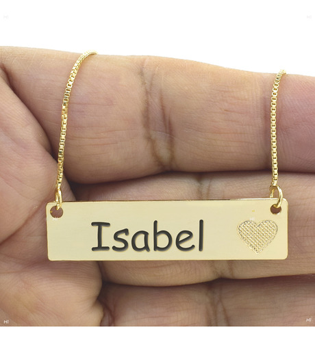 Colar Chapinha Coração Gravação Personalizada Nome Isabel Ba