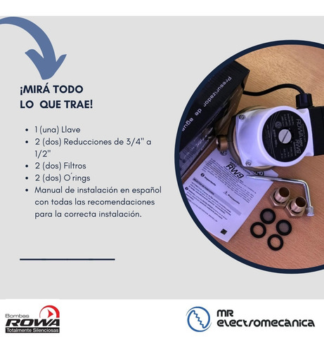 Imagen 6 de 10 de Bomba Presurizadora Rowa Mini 9 ¡1 Calidad! Rw 9 Mayor Presión Terrmotanque Calefón Frente Bronce F