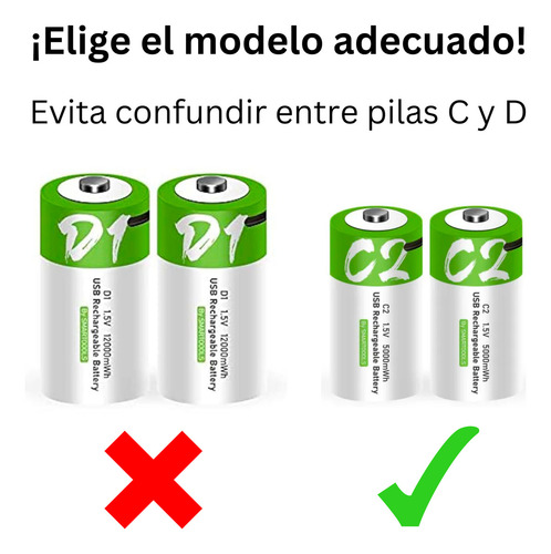 Paquete De 2 Pilas C Oxyglow Recargables Usb C 5600mwh 1.5v Carga Rápida Alta Duración Ideales Para Juguetes, Linternas (verde)