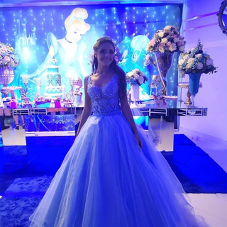 vestido de 15 anos azul cinderela