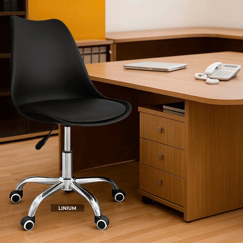 Silla Oficina Linium Estetica Escritorio Tulip Sala D Juntas Negro Asiento Acolchonado Tapizado Vinipiel