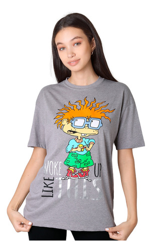 Playera Mujer Moda Camiseta Gris Nickelodeon 58205002