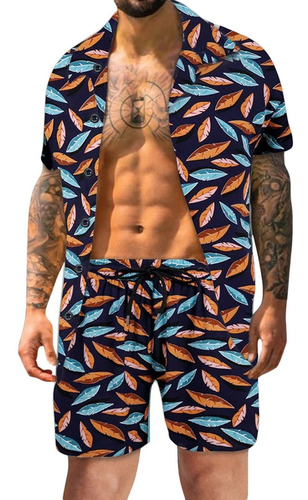 Mens Hawaiian Aloha Tracksuits Flower Printed Button 2