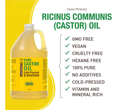 Aceite De Ricino Seven Minerals, 1 Galón, 100% Puro, Prensad