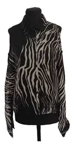 Camisa Blusa De Mujer Gasa Transparente Animal Print T.m