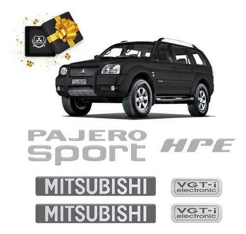 Emblemas Pajero Sport Hpe Vgti 2009 Adesivo Mitsubishi Prata