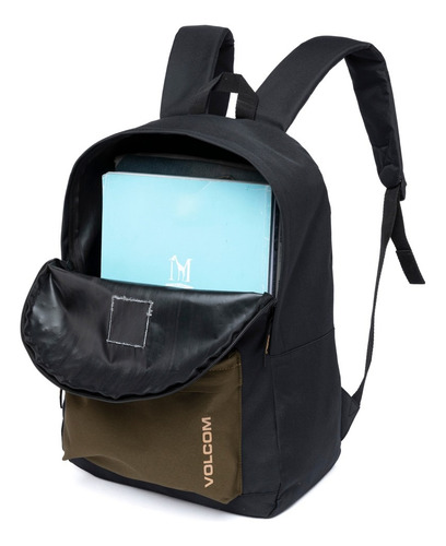 Mochila Volcom Faculdade Bolsa Escolar Resistente Cor Preto Desenho Do Tecido Liso