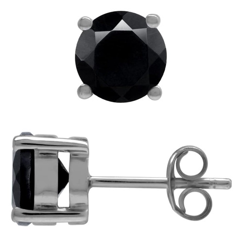 Silvershake 7mm 2.5 Ctw Forma Redonda Negro Onyx Chapado En 