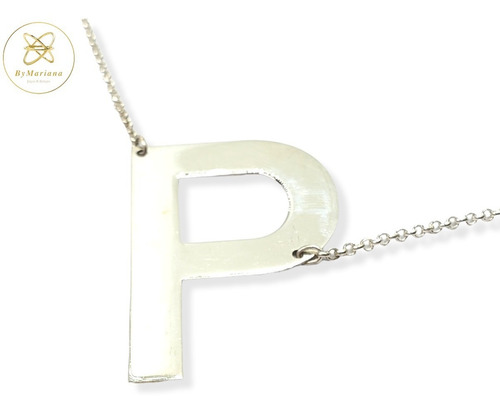 Imagen 5 de 9 de Cadena Plata Rollon Con Letra Inicial P Grande 30 X 40mm