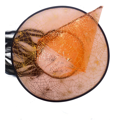 Chapéu De Bruxa Cabelo Festas Teia Dourada-laranja 3 Un. Cor Dourado-laranja